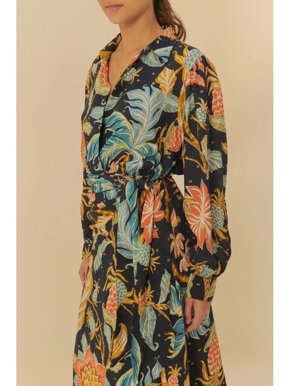 Farm Rio Brazil Floral Toucan Wrap Dress NWT Medium - Picture 2 of 9